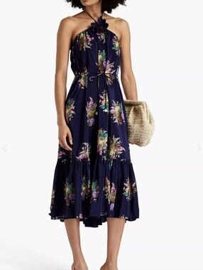 Zimmermann | Dresses | Zimmermann Cassia Floral Birds Linen Backless Halter  Mid Dress Us Size 8 | Poshmark